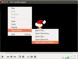Picture showing the Open Capture Device option in VLC