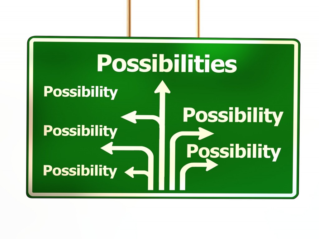A sign saying 'possibilities' on numerous arrows